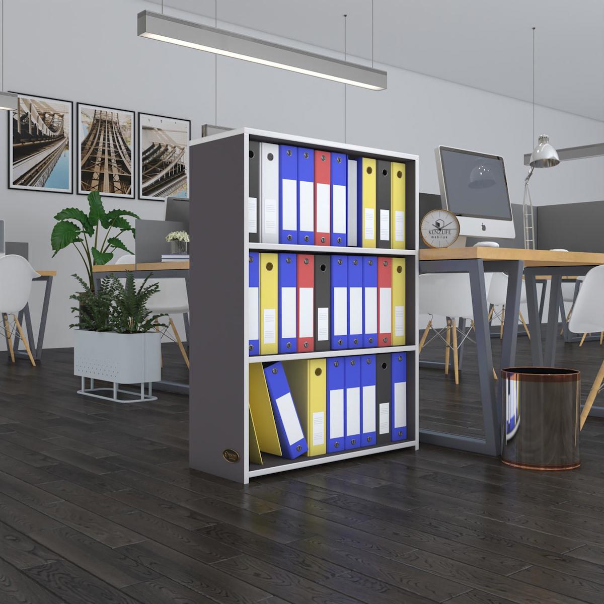 Kenzlife İlkutay 3 Bölmeli 3 Raflı Suntalam 105x80x30 cm Gri Kitaplık