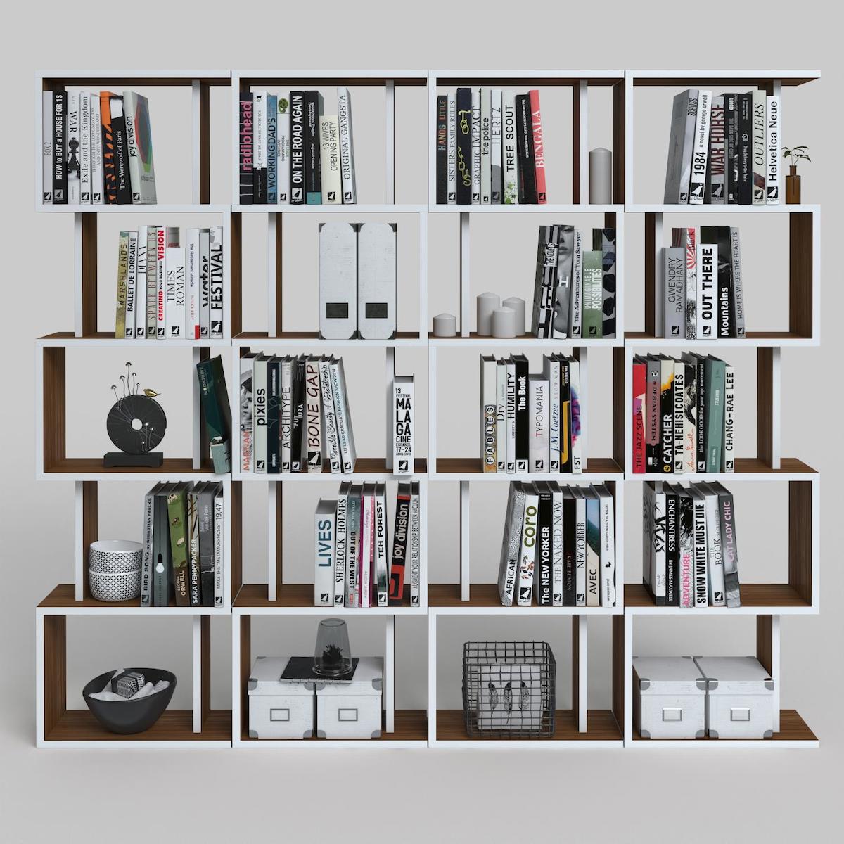 Kenzlife Diba4 20 Bölmeli 20 Raflı Suntalam 129x160x19 cm Kahverengi Kitaplık