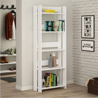 Aden Home Dekoratif 5 Bölmeli 5 Raflı Ahşap 155x70 cm Beyaz Kitaplık