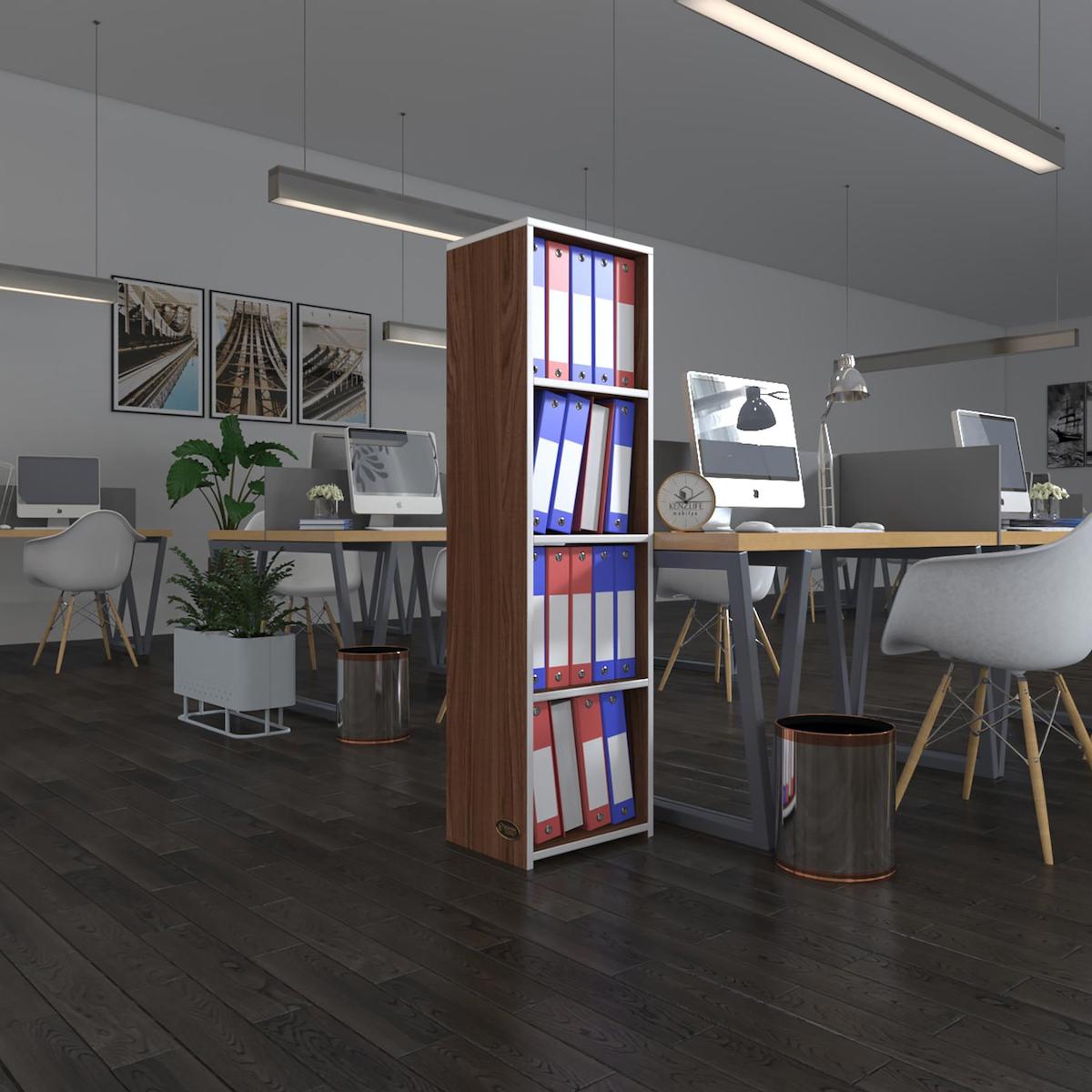 Kenzlife Börçetin 4 Bölmeli 4 Raflı Suntalam 140x40x30 cm Kahverengi Kitaplık