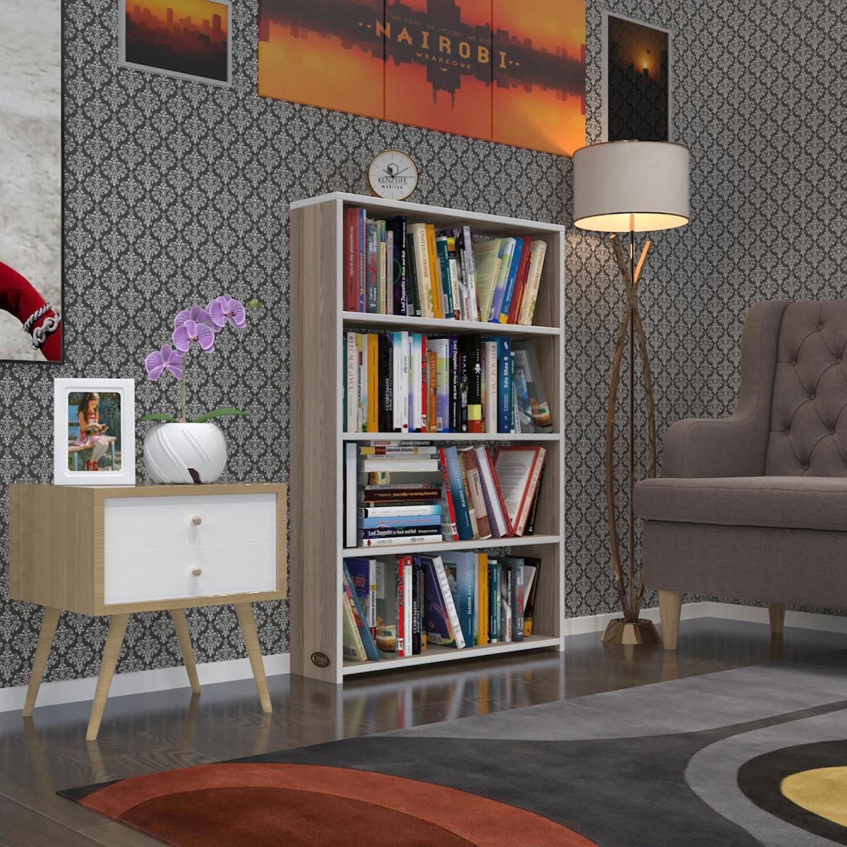 Kenzlife Süper Ga Tek Bölmeli 4 Raflı Suntalam 120x80x19 cm Tori Kitaplık