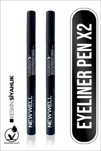 New Well Suya Dayanıklı Mat Pastel Siyah Kalıcı İnce Uçlu Keçe Kalem Eyeliner 2'li Set