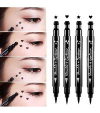 Rowenarose Desenli Çift Taraflı Suya Dayanıklı Mat Pastel Siyah Kalıcı İnce-Kalın Uçlu Keçe Kalem Eyeliner 4'lü Set