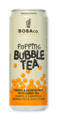 TheBobaCo. Bubblicious Popping Bubble Tea Mango & Çarkıfelek Aromalı Yeşil Çaylı İçecek 1x330 Ml