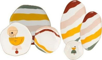 Porland Abstract 27 Parça 6 Kişilik Desenli Porselen Yuvarlak Yemek Takımı