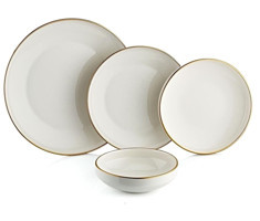 Oms Collection Gold Kenarlı 24 Parça 6 Kişilik Desenli Porselen Yuvarlak Yemek Takımı