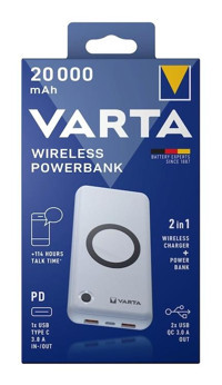 Varta 57909 20000 mAh Hızlı Şarj Işıklı Type C-USB Kablosuz Powerbank Beyaz