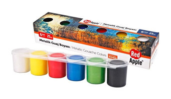 Red Apple Metalik Çok Renkli 6x25 ml Guaj Boya Seti