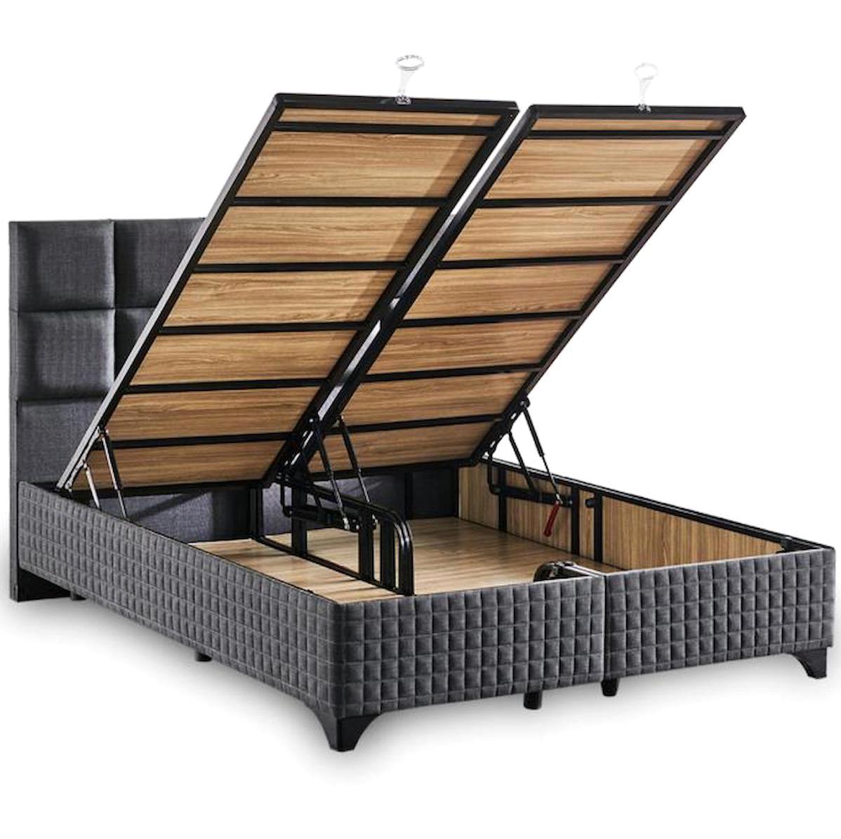 Niron Yatak Star 180x200 cm Başlıklı Çift Kişilik Sandıklı Baza Seti Antrasit