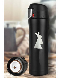 Tusah Tavşan Desenli Çelik 450 ml Outdoor Matara Termos Siyah