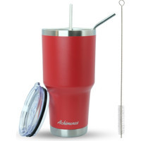 Achimenes Big Pot Paslanmaz Çelik 890 ml Pipetli Outdoor Bardak Termos Kırmızı