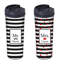 Allmug Sevgililer Günü Özel Plastik 380 ml Outdoor Matara Termos Beyaz - Siyah