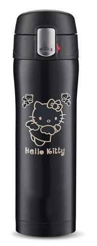 Tusah Hello Kity Desenli Paslanmaz Çelik 450 ml Outdoor Matara Termos Siyah
