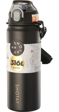 Shotay ST-8228 Çelik 750 ml Pipetli Matara Termos Siyah