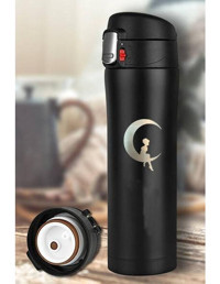 Tusah Ay Kız Desenli Çelik 450 ml Outdoor Matara Termos Siyah