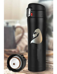 Tusah Bayan Yüz Desenli Çelik 450 ml Outdoor Matara Termos Siyah