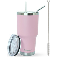 Achimenes Big Pot Paslanmaz Çelik 890 ml Pipetli Outdoor Bardak Termos Pembe