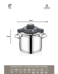 Amboss Ocean Tabanlı 4.6 lt Düdüklü Tencere Gri