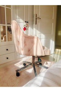 Modelsa Design Kolçaklı Dönerli Krom-Pembe Çalışma Sandalyesi