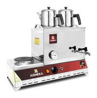Armeka Sanayi Tipi Çay Kazanı Çelik Demlikli Işıklı Çelik Gövdeli Gri Çay Makinesi