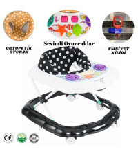 Layline 6 Tekerlekli 3 Kademeli Oyuncaklı Müzikli Örümcek Yürüteç Siyah