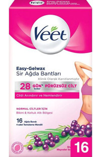 Veet Easy-Gelwax Shea Yağı ve Kırmızı Meyveler Normal Ciltler 16 Adet Bikini Bölgesi-Koltuk Altı Sir Ağda Bandı