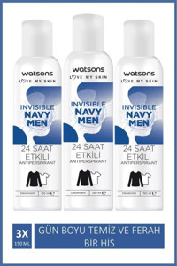 Watsons Invisible Navy Ter Önleyici Sprey Erkek Deodorant 3x150 ml