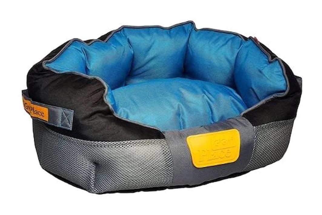 GiGwi Kanvas Kumaş Yıkanabilir Tek Fonksiyonlu 37x33x18 cm Simit Kedi Yatağı Siyah-Mavi
