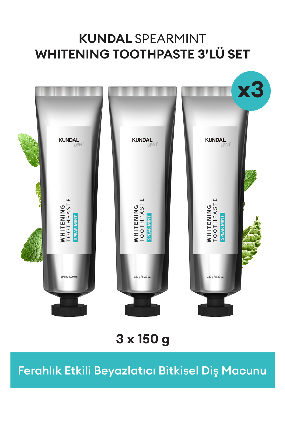 Kundal Whitening Hindistan Cevizi-Nane Organik Florürlü Tüm Yaşlar Diş Macunu 3x150 ml