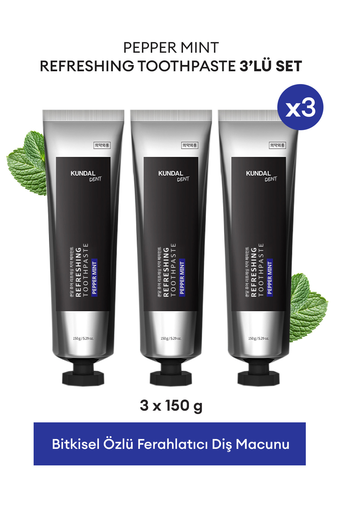 Kundal Refreshing Pepper Mint Organik Florürlü Tüm Yaşlar Diş Macunu 3x150 ml