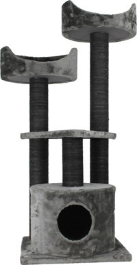 Lotus Furniture Pet Series Warsaw Kule Tipi Tırmalamalı 4 Katlı İç Mekan Mdf-Peluş Kedi Evi Gri-Kahve-Krem