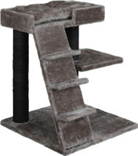 Lotus Furniture Pet Series Doha Dikdörgen-Kule Tırmalamalı 2 Katlı İç Mekan Mdf-Peluş Kedi Evi Gri-Kahve
