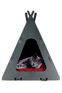 Evene Çadır-No: 6 Kare Tek Katlı İç Mekan Mdf Kedi Evi Siyah