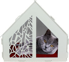 Evene Kulübe Dikdörtgen Tek Katlı İç Mekan Mdf Kedi Evi Altın