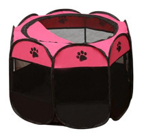 Haciu Katlanabilir Sekizgen Tek Katlı Su Geçirmez İç-Dış Mekan Polyester-Oxford Kedi Evi Pembe