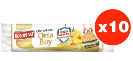 Koroplast Ekonomik Vanilya Kokulu Büzgülü Orta Boy 55x60 cm Çöp Poşeti 10x15 Adet Turuncu