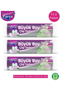 Parex Doğa Dostu Yasemin Kokulu Büzgülü Büyük Boy 65x70 cm Çöp Poşeti 3x10 Adet Yeşil