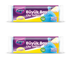 Parex Güçlü Kokulu Büzgülü Büyük Boy 65x80 cm Çöp Poşeti 2x10 Adet Mavi