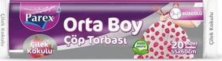 Parex Doğa Dostu Çilek Kokulu Büzgülü Orta Boy 55x60 cm Çöp Poşeti 20 Adet Çok Renkli