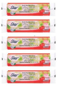 Star Plus Doğada Çözünür Çilek Kokulu Büzgülü Büyük Boy 65x70 cm Çöp Poşeti 5x10 adet Pembe