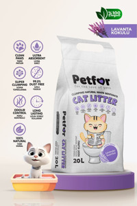Petfor Lavanta Kokulu Topaklanan İnce Taneli Kedi Kumu 20 lt