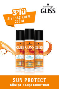 Gliss Sun Protect Kayısı Yağı - Uva - Uvb Filtresi Onarıcı - Besleyici Boyalı Tüm Saçlar İçin Durulanmayan Kadın Saç Kremi 3 x 200 ml