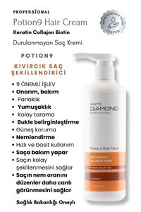 White Diamond Potion 9 Biotin - Kolajen Onarıcı - Şekillendirici Keratinli Dalgalı - Kıvırcık Saçlar İçin Durulanmayan Kadın Saç Kremi 500 ml