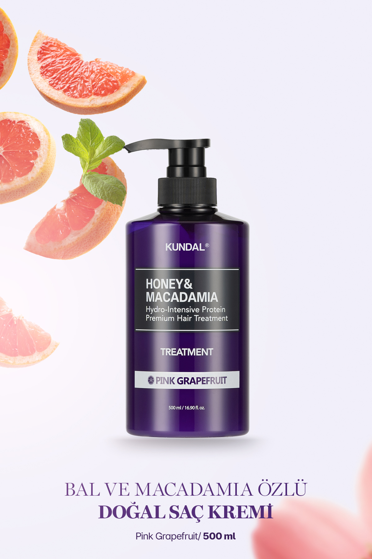 Kundal Pink Grapefruit Bal-Macadamia Özlü Besleyici - Nemlendirici Tüm Saçlar İçin Kadın Saç Kremi 500 ml