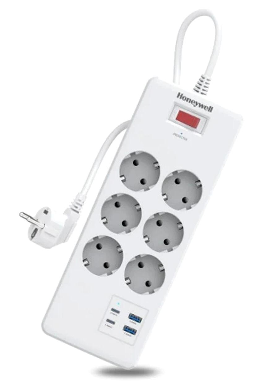 Honeywell HC000047 6'lı Soket 1.8 metre 4'lü USB Kablolu Çiftli Akım Korumalı Priz