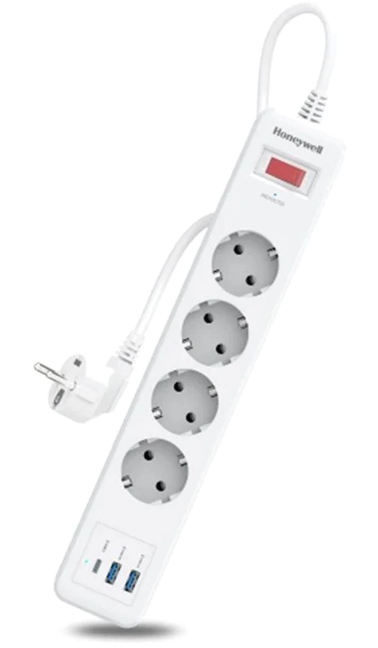 Honeywell HC000042 4'lü Soket 1.8 metre 3'lü USB Kablolu Çiftli Akım Korumalı Priz