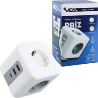 Vea VE-23089 3'lü Soket Kablosuz 3'lü USB Kablosuz Çiftli Akım Korumalı Priz