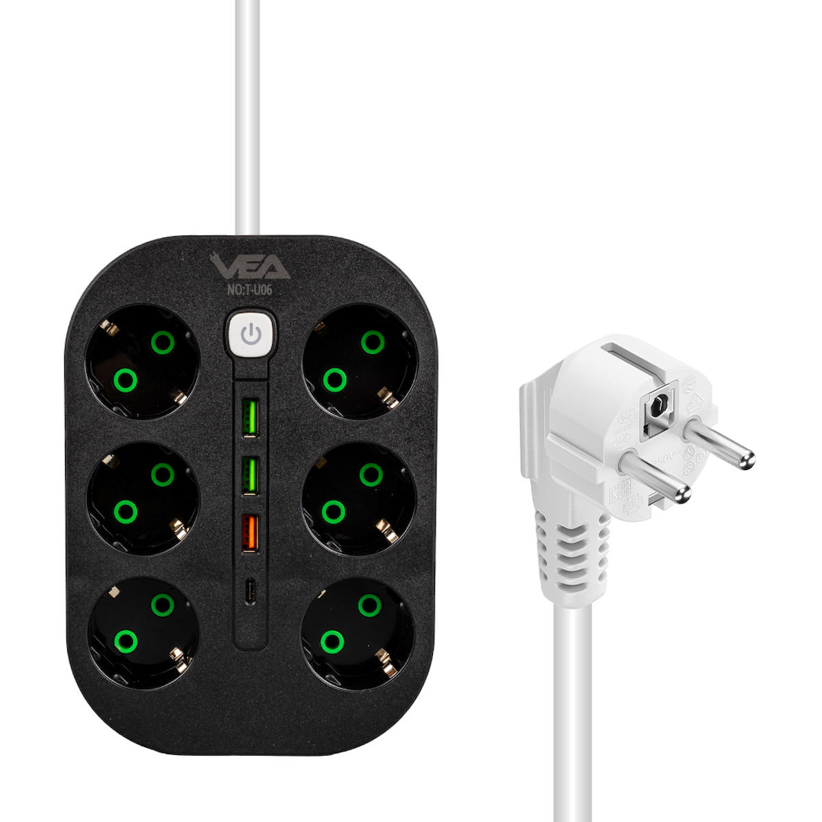 Vea VE-22399 6'lı Soket 1.5 metre 3'lü USB Kablolu Çiftli Akım Korumalı Priz