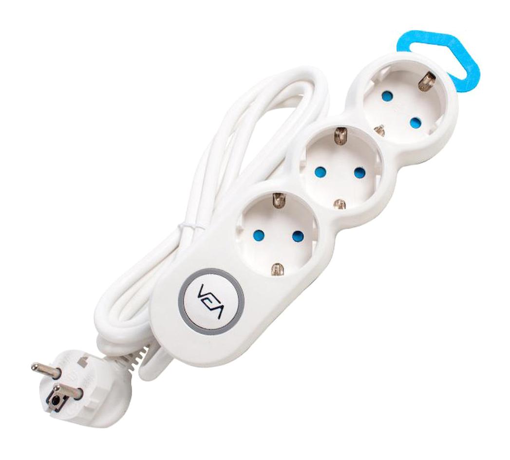 Vea VE-2S3S 3'lü Soket 2 metre USB Kablolu Çiftli Akım Korumalı Priz