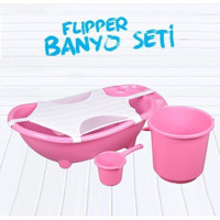 Flipper 3'lü Fileli Ayaklı Pembe Bebek Küveti Seti